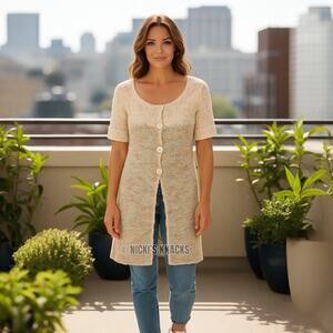 BCBGMaxazria Crochet Knit Long Cardigan Sweater Multicolor Button Front Size M